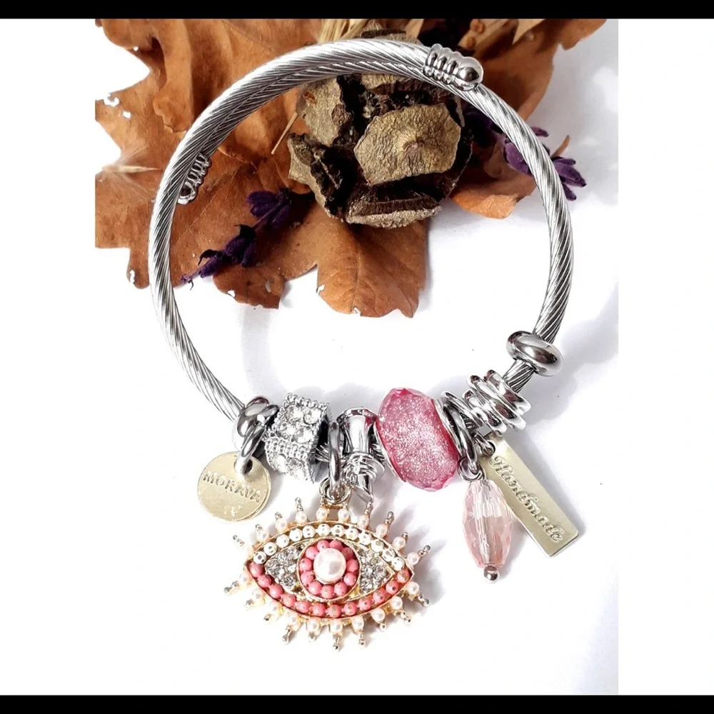 Eye Charm Steel Pandora Bracelet - Picture 1 of 3